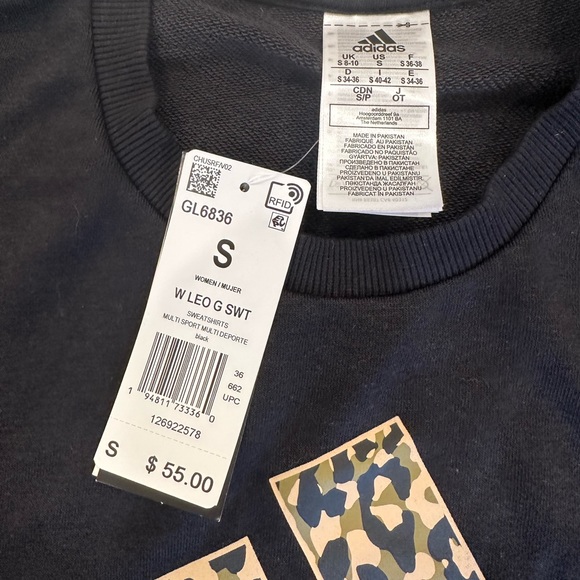 Adidas Leopard Print Logo Cropped Long Sleeve - Picture 1 of 3